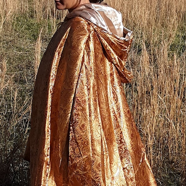 Wedding, Georgian cloak CAPE hood BROCADE, Renaissance COSTUMe, CoSPLAY, fantasy, faerie, everyday wear
