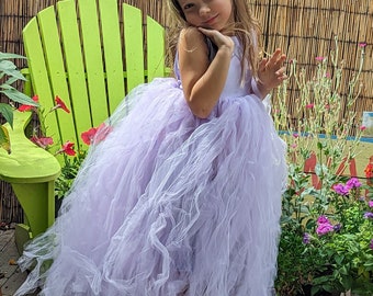 LILAC,lavender tulle DRESS//wedding Flower girl dress,birthday dress,fairy dress,princess/ size 6-7 child, lined bodice