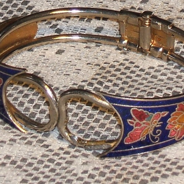 1970s BUTTERFLY cloisonne MOD vintage Bracelet hinge