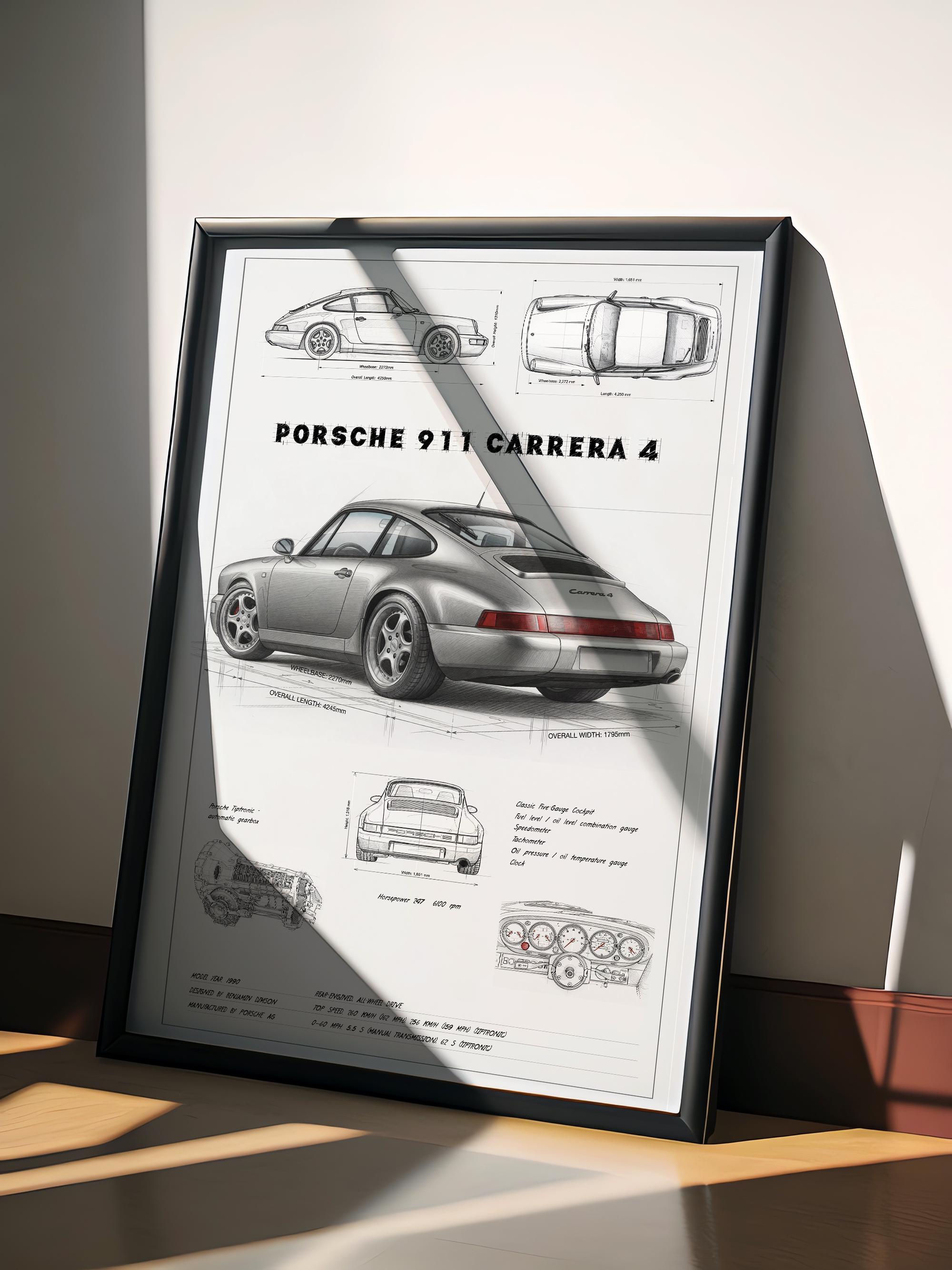 Porsche 911 blueprint - Etsy 日本