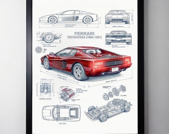 1984-1991 Ferrari Testarossa Type F110 Blueprint Poster 18