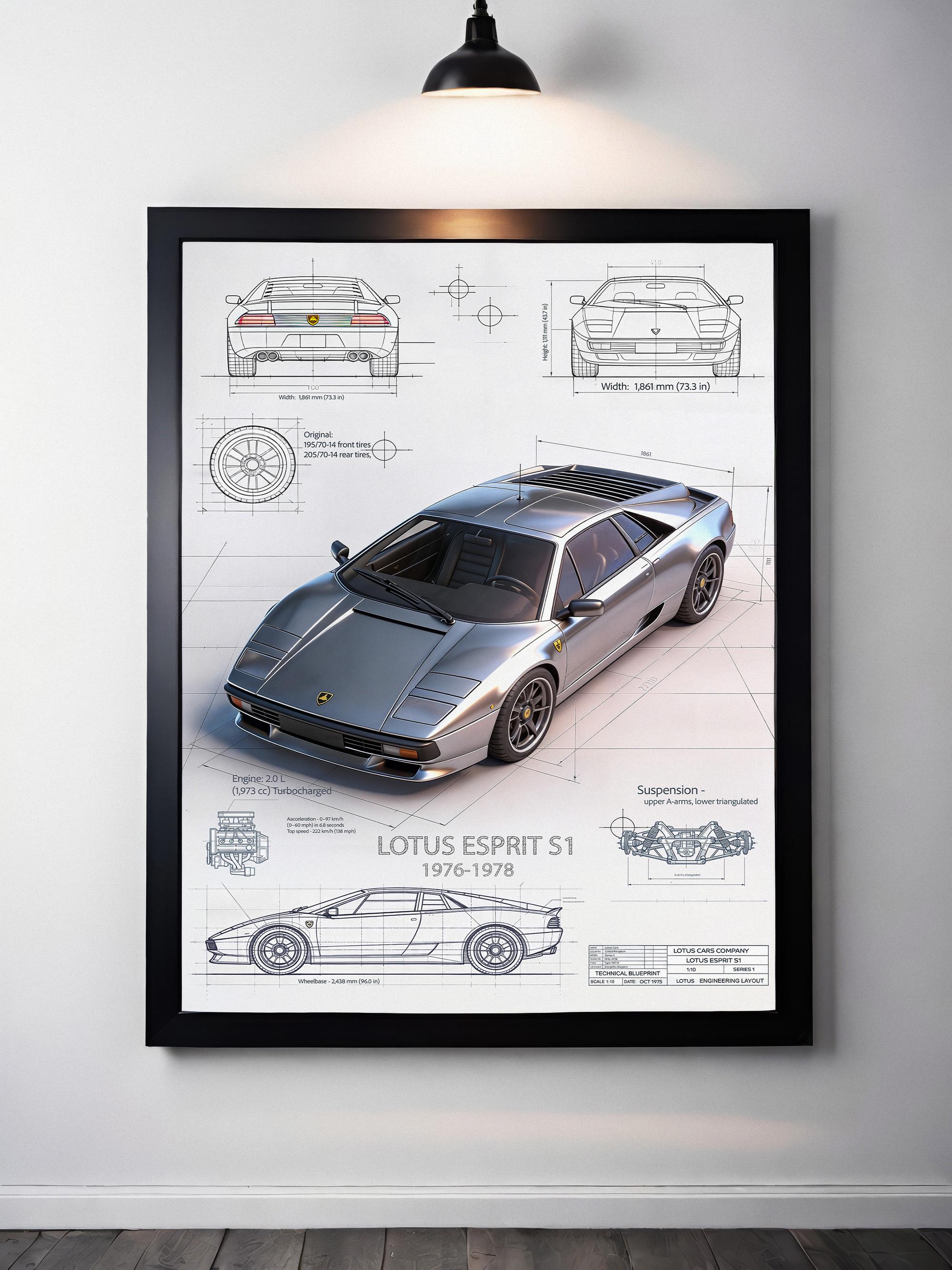 lotusページ Lotus Esprit S1 Blueprint Art | Classic Supercar Print (digital