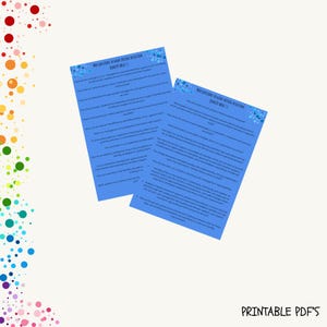 May include: Two blue sheets of paper with text, titled "NGA Questions to Guide Critical Reflection Quality Area 7.1". The papers are slightly overlapping on a white background, with colourful polka dots in the corners. The text "PRINTABLE PDF'S" is at the bottom.