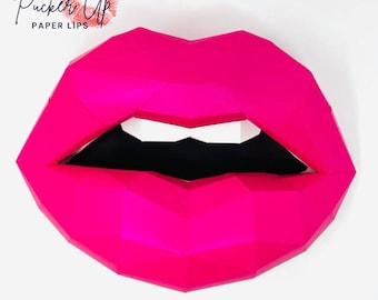 Hot Pink Paper Lips Wall Art | Home or Salon Decor | Office Decor |  Abstract Art | 3D Paper Lip Sculpture Art | Hanging wall art decor