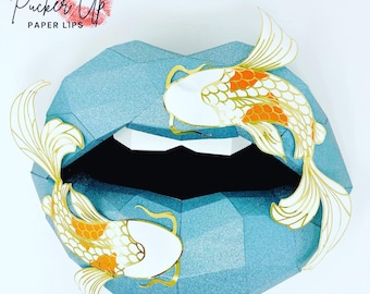 Koi Fish Paper Lips| Glitter Wall Art | 3D Paper Wall Art for Office or Salon| Modern Home Decor| Abstract 3D Paper Wall Art| Wall Sculpture