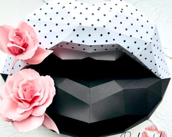 Décoration murale Lèvres en papier | Motifs à pois noirs et blancs et roses roses | Décoration d'entrée
