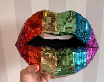 Mini décoration murale arc-en-ciel en papier disco avec effet miroir et effet miroir pour le bureau ou le salon | Cadeau pour maquilleuse | Décoration artistique murale 3D | art disco
