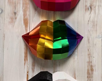 Décoration murale lèvres en papier arc-en-ciel pailleté | Décoration chic pour salon et bureau