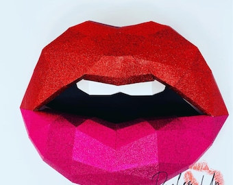 Paper Lips Hot Pink and red full glitter Wall Art for Home Office or Salon |  Fashion Lover | Gift for Makeup Artist| 3D Art | Art Lover
