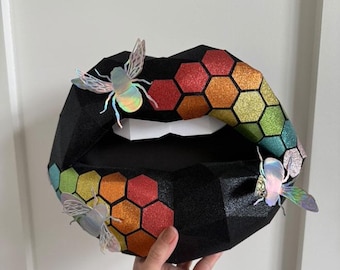 Rainbow Glitter Mosaic Honeycomb Paper Lips| Rainbow Glitter Lips| Home Decor Wall Art| Office Decor| Hanging Wall Art