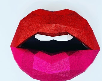 Paper Lips Hot Pink and red full glitter Wall Art for Home Office or Salon |  Fashion Lover | Gift for Makeup Artist