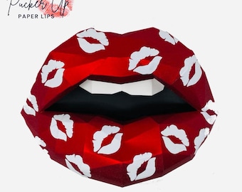 Lip Kisses Paper Lips Art| Valentines Day Gift| Office or Salon Decor| Wall Hanging Sculpture| 3D Modern Abstract Paper Wall Art| Red Lips