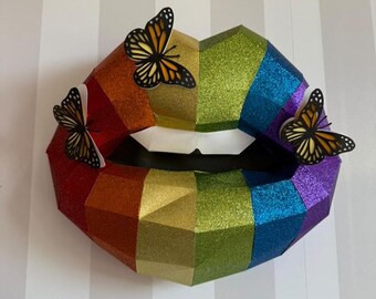 Glitter Rainbow Paper Lips Wall Art Decor|  Rainbow Lip|  Pride Month Rainbow| Rainbow Glitter Lip| Hanging Wall Art|  3D Lip Art|  Decor