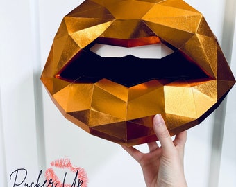Décoration murale lèvres en papier orange brûlé métallisé | Décoration de salon