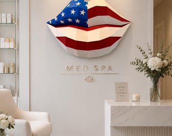 USA Smile Lip wall art |  Patriotic Paper Decor | 4th of July wall art | Beauty Salon & Med Spa decor | Handmade USA Decor |