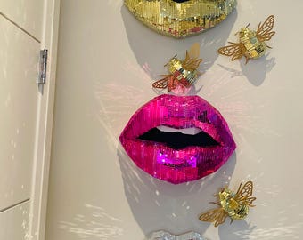 Mirrored Tiled Disco Paper Lip Wall Art for Home Office or Salon |  Fashion Lover | Gift for Makeup Artist | 3D Wall art decor | disco art