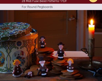 Christmas Characters • 28 Midi Hama / Perler Bead Patterns • Round Pegboard • Digital Download PDF