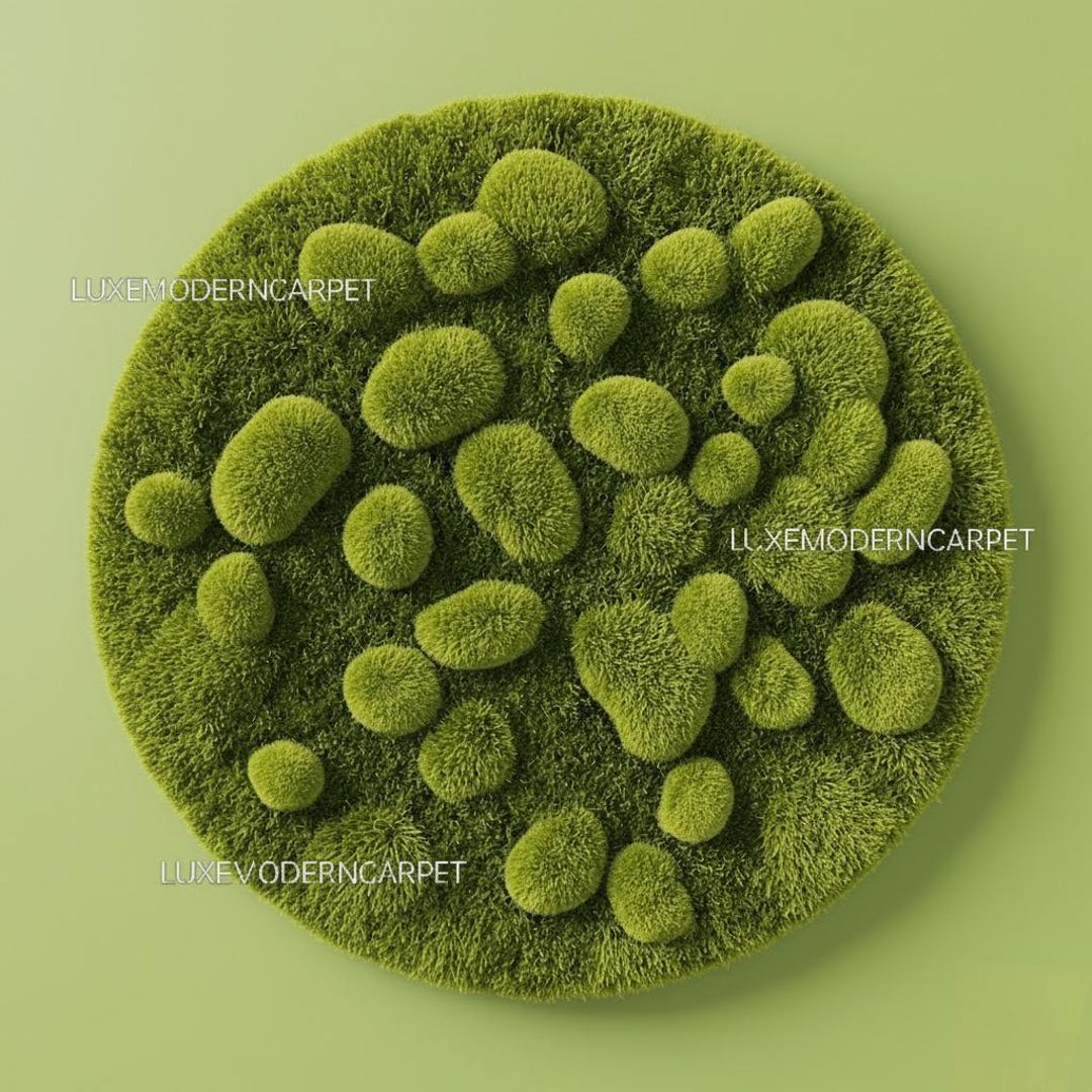 Hand Tufted Moss Green Round Rug – Organic 3D Pebble Texture Carpet - Etsy