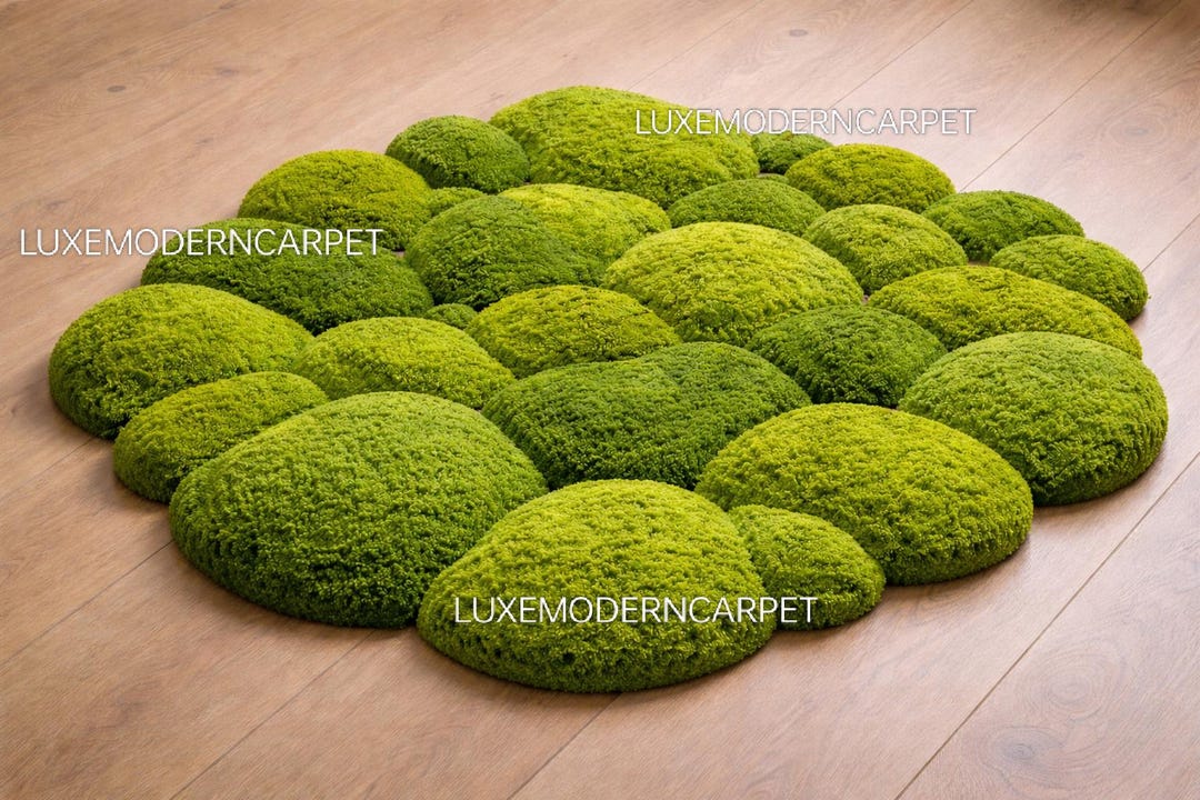 Hand Tufted Moss Pebble Rug – 3D Green Shaggy Carpet, Nature Inspired ...