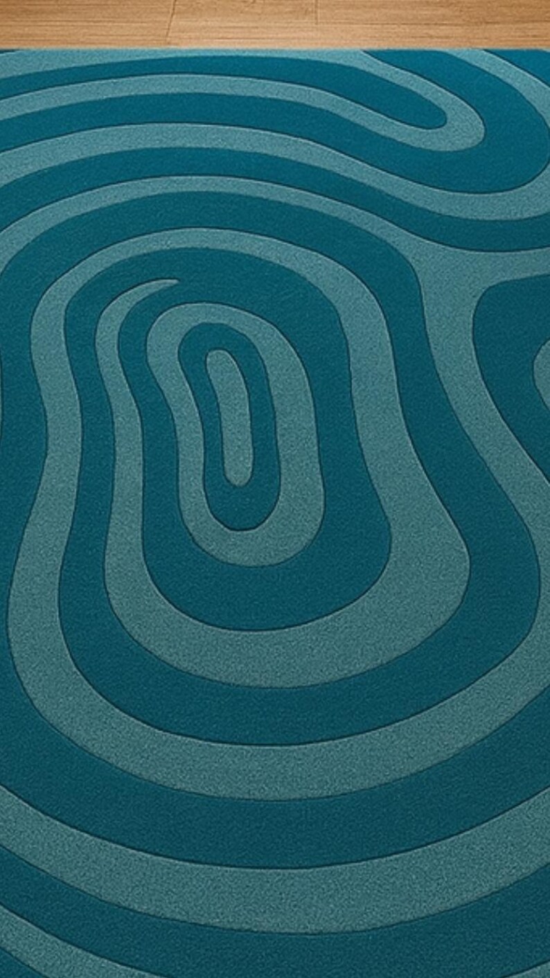 Blue Abstract Wool Area Rug | Contemporary Wave Design - Etsy