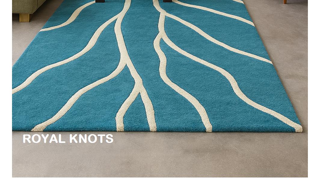 Hand Tufted Wool Area Rug – Teal Blue Abstract Wavy Design - Etsy