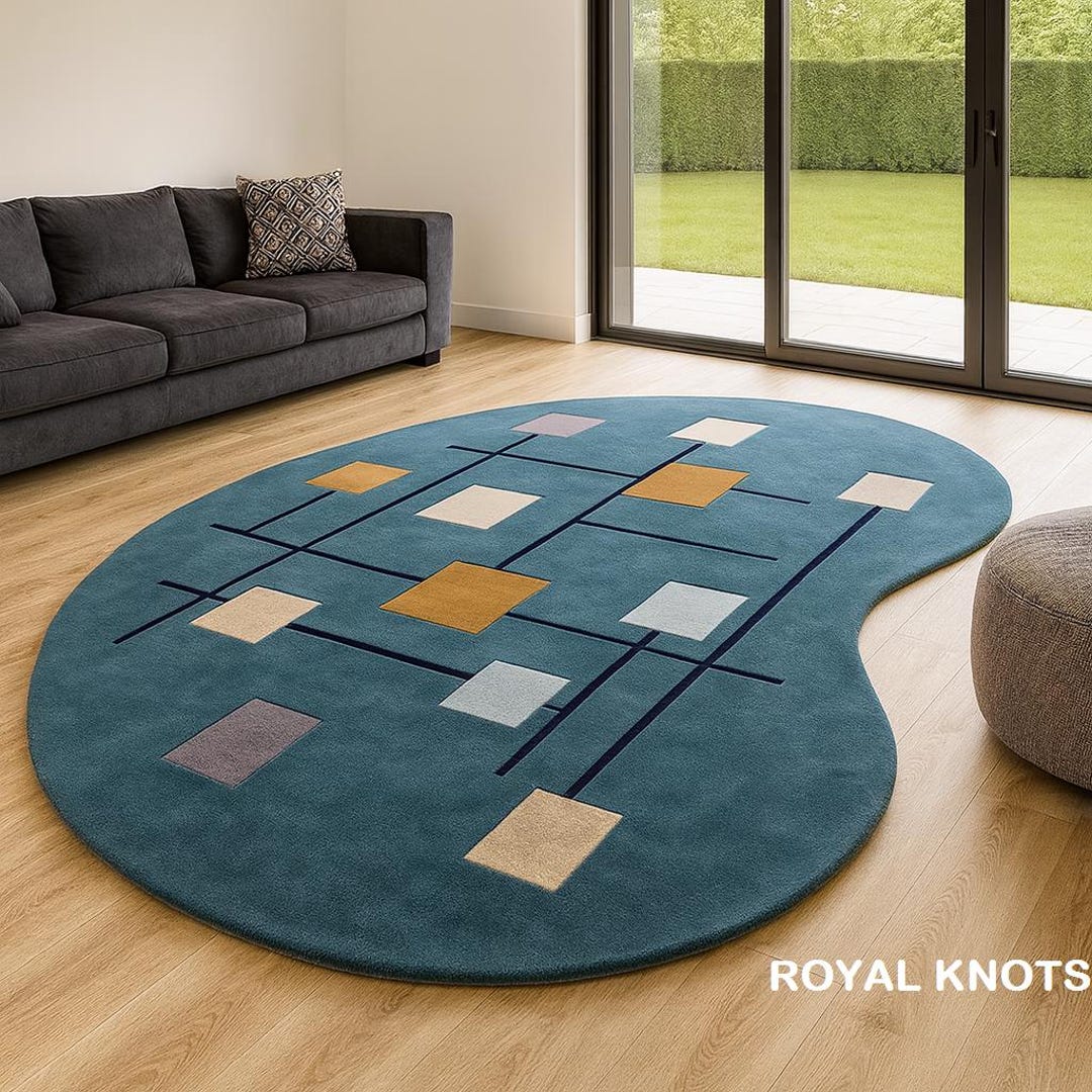 Hand Tufted Wool Area Rug | Modern Geometric Carpet, Custom Size - Etsy