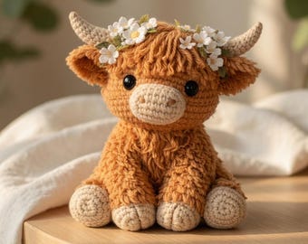 Crochet Highland Cow Plush, Handmade Amigurumi Cow Toy, Cute Farm Animal Plush, Highland Cow Gift, Cottagecore Decor, Cute Cow Plush