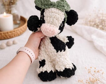 Crochet Cow Plush Toy, Amigurumi Farm Animal Doll, Soft Kawaii Cottagecore Decor