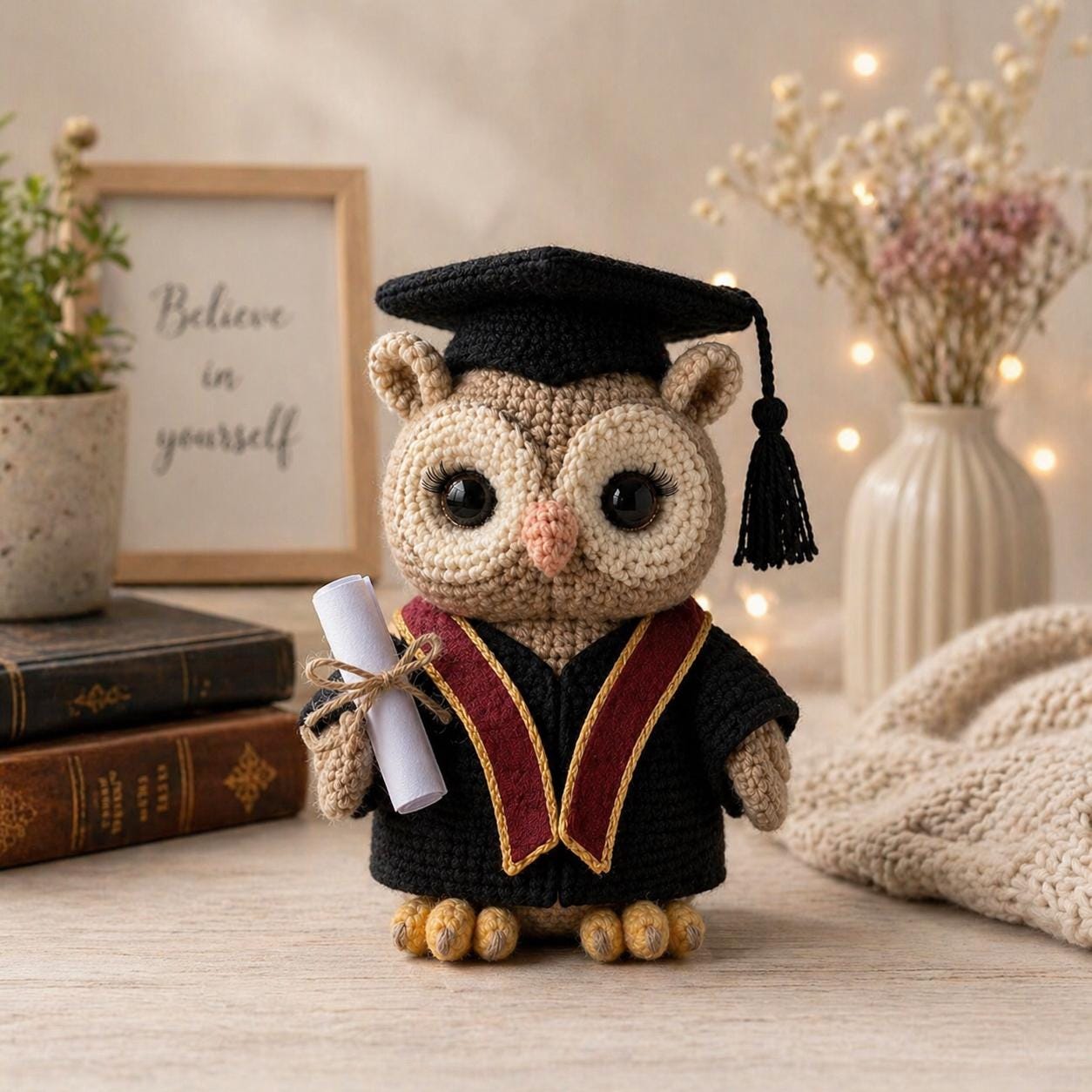 Crochet Owl Graduation Plush, Handmade Amigurumi Owl Doll, Cute Graduation Gift, Student Keepsake, O