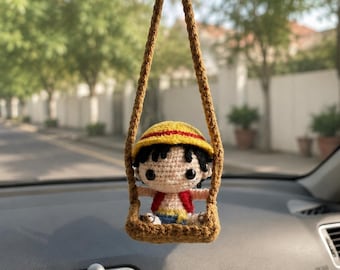OP Crochet Car Hanging, Crochet Car Charm, Anime Rear View Mirror Decor, Handmade Amigurumi Ornament, Anime Fan Gift