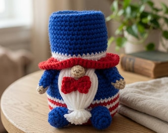 Patriotic Gnome Crochet Plush, Uncle Sam Gnome, July 4th Decor, Handmade American Gnome Gift, July 4th Amigurumi