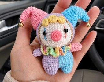Crochet Jester Keychain, Handmade Clown Amigurumi Bag Charm, Jester Clown Crochet