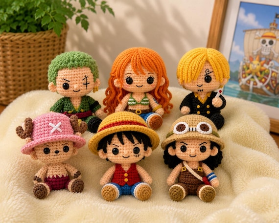 One Piece Crochet Keychain, Luffy Chopper Crochet Plush, Handmade Anime Amigurumi Keychain, Straw Hat Crew Doll