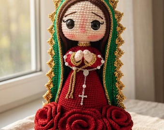Virgin Mary Crochet Doll, Handmade Our Lady of Guadalupe Amigurumi, Catholic Religious Plush, Christian Prayer Decor, Gift for Her