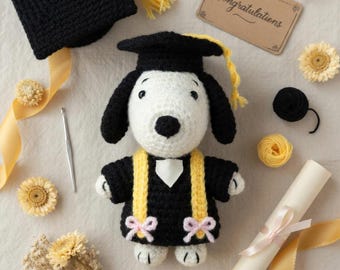 Snoopy Graduation Crochet Doll, Amigurumi Dog Plush, Class of 2026 Keepsake Toy
