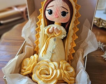 Handmade Crochet Virgin Mary Doll, Catholic Home Decor