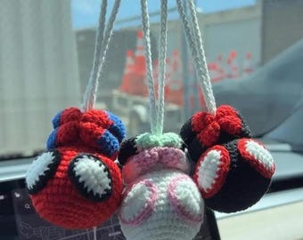 Crochet Spider-Man Car Hanging, Handmade Superhero Rearview Mirror Charm