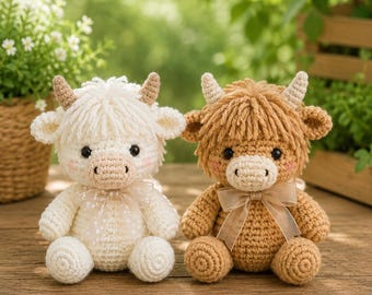 Crochet Highland Cow Plush, Handmade Amigurumi Cow Toy, Cute Farm Animal Plush, Highland Cow Gift, Cottagecore Decor, Cute Cow Plush