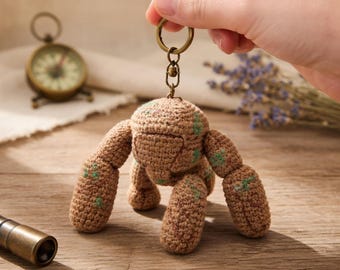 Handmade Rocky Crochet Keychain, Amigurumi Sci-Fi Mini Toy, Plush Keyring Bag Charm
