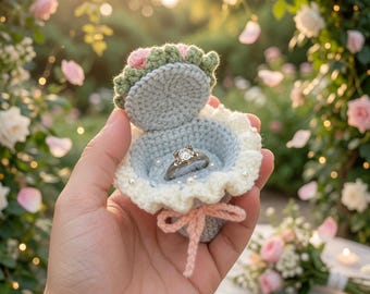 Crochet Flower Ring Box, Handmade Proposal Ring Holder, Engagement Ring Box, Bridesmaid Gift, Wedding Ring Bearer Box
