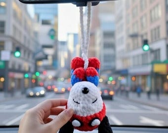 Crochet Snoopy Spiderman Car Charm, Handmade Superhero Dog Plush