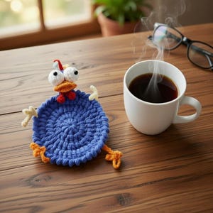 Crochet Chicken Mug Rug, Farmhouse Kitchen Decor, Amigurumi Coaster