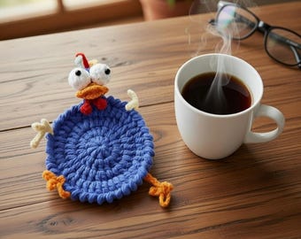 Crochet Chicken Mug Rug, Farmhouse Kitchen Decor, Amigurumi Coaster