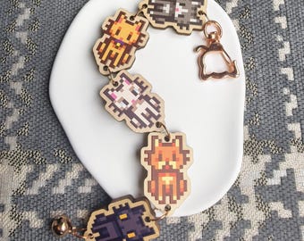 Stardew Valley Wooden Keychain Set Cat Collection Double Sided Printed with Backing Card