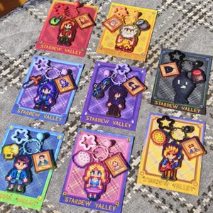 Stardew Valley Acrylic Keychain Epoxy Glitter NPC Krobus Haley Sebastian Linus with Backing Card