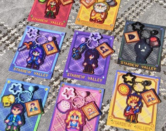 Stardew Valley acryl sleutelhanger epoxy glitter NPC Krobus Haley Sebastian Linus met achtergrondkaart