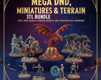Pakiet Mega Mixed Tabletop STL o pojemności ponad 500 GB, MEGA DnD, Pakiet ogromnych miniaturek stołowych STL, Pliki STL do Dungeons and Dragons, Pliki do druku 3D