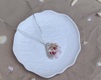 Handmade Seashell Necklace: Stainless Steel Chain, Freshwater Pearl