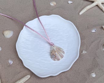 Handmade Seashell Necklace: Stainless Steel Chain, Freshwater Pearl