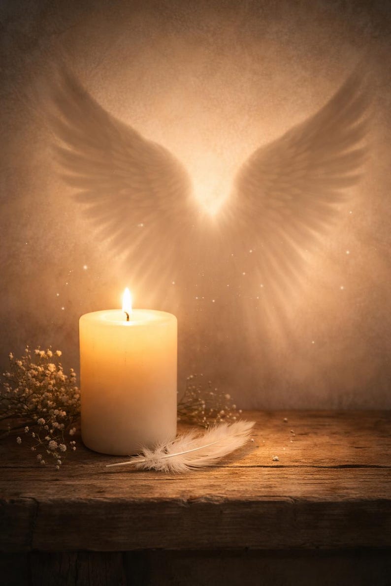 Candlelight Guardian Print - Angel Wing Shadow / Remembrance and ...